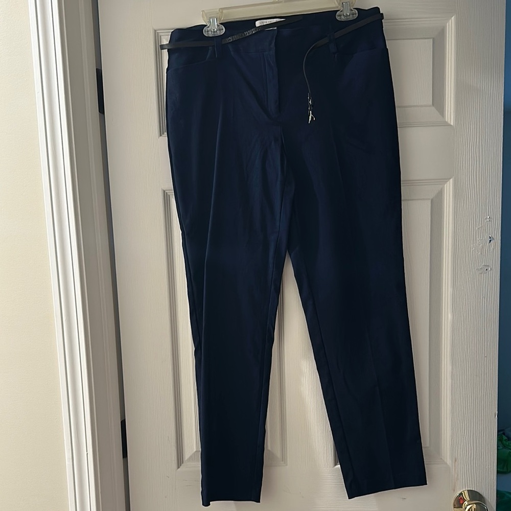 Blue Dress Pants with Textured Weave and Tapered Fit